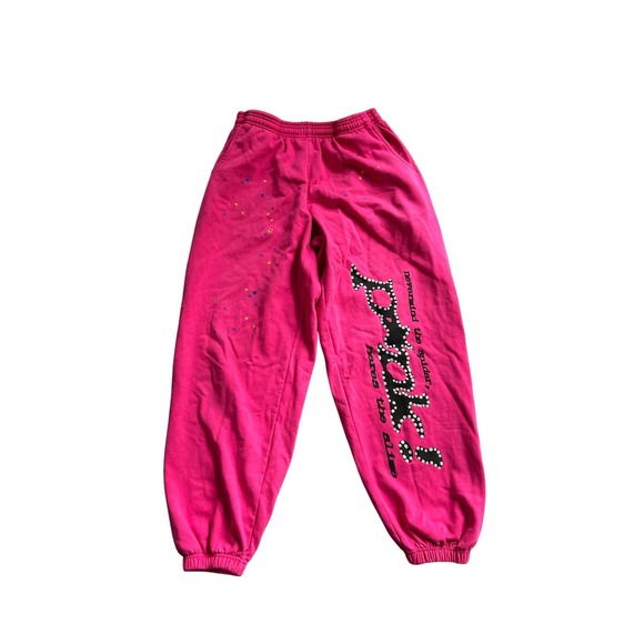 Spider Pink Sweatpants Sz S Embroidered Stars Text Graphic Menswear Trendy - Picture 1 of 8